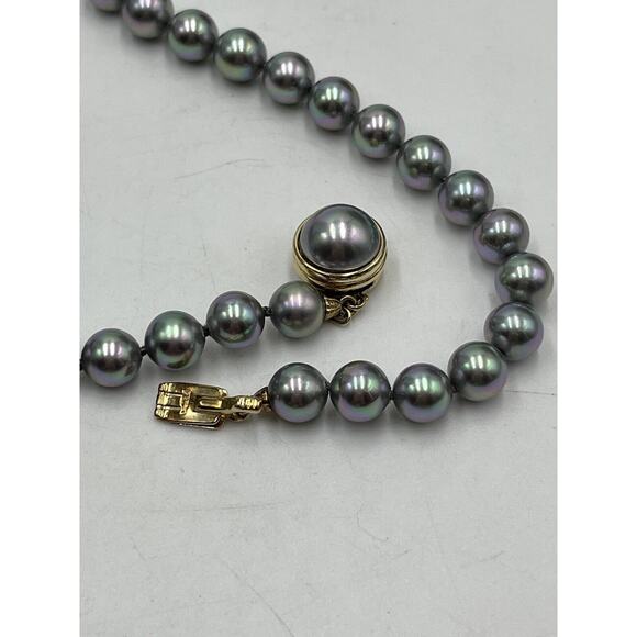 Majorica Gray Rainbow Lustrous Pearl One Strand Necklace 925 Vermeil Box Clasp - Picture 9 of 12
